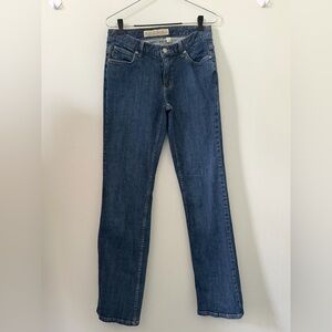 Cabela's Navy Blue Denim Jeans with Tan Leather Patch